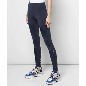 Alo Yoga Women’s Small Moto High Waist Leggings Blue Gray Mesh Panels